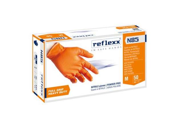 Immagine di Guanti in nitrile N85 - ultra resistenti - tg M - arancione - Reflexx - conf. 50 pezzi