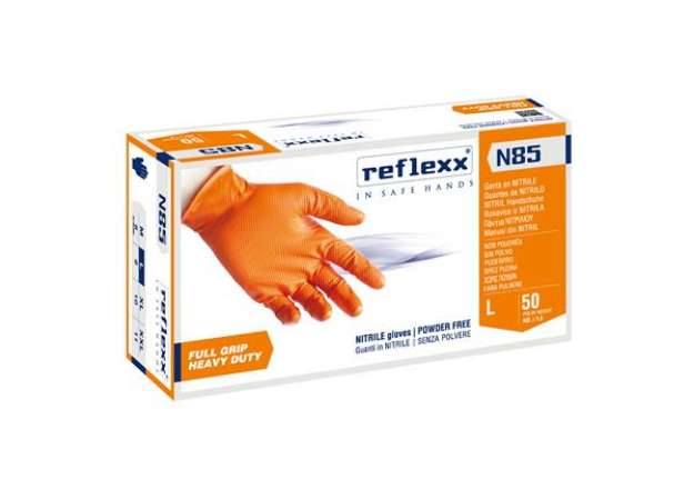 Immagine di Guanti in nitrile N85 - ultra resistenti - tg L - arancione - Reflexx - conf. 50 pezzi