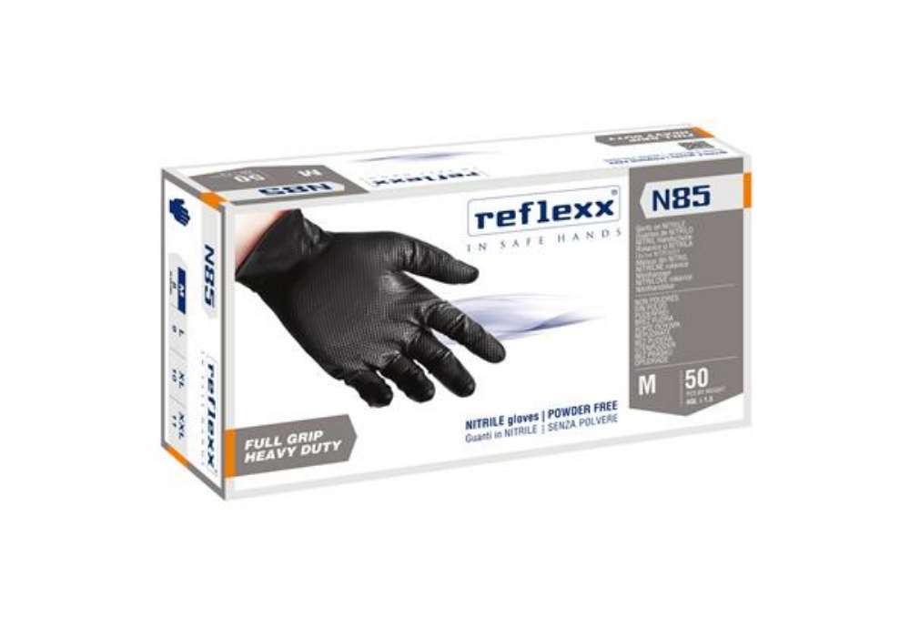 Immagine di Guanti in nitrile N85B - ultra resistenti - tg M - nero - Reflexx - conf. 50 pezzi