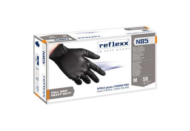 Immagine di Guanti in nitrile N85B - ultra resistenti - tg M - nero - Reflexx - conf. 50 pezzi