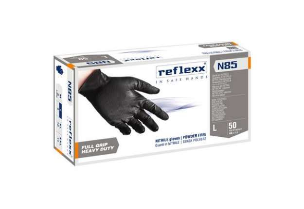 Immagine di Guanti in nitrile N85B - ultra resistenti - tg L - nero - Reflexx - conf. 50 pezzi