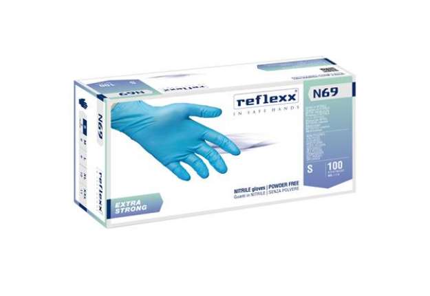 Immagine di Guanti in nitrile extra strong N69 - senza polvere - taglia S - azzurro - Reflexx - conf. 100 pezzi