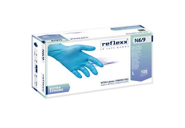 Immagine di Guanti in nitrile extra strong N69 - senza polvere - taglia L - azzurro - Reflexx - conf. 100 pezzi