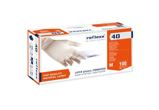 Immagine di Guanti in lattice R40 - c/polvere - tg M - bianco - Reflexx - conf. 100 pezzi