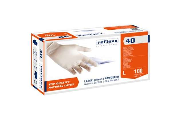 Immagine di Guanti in lattice R40 - c/polvere - tg L - bianco - Reflexx - conf. 100 pezzi