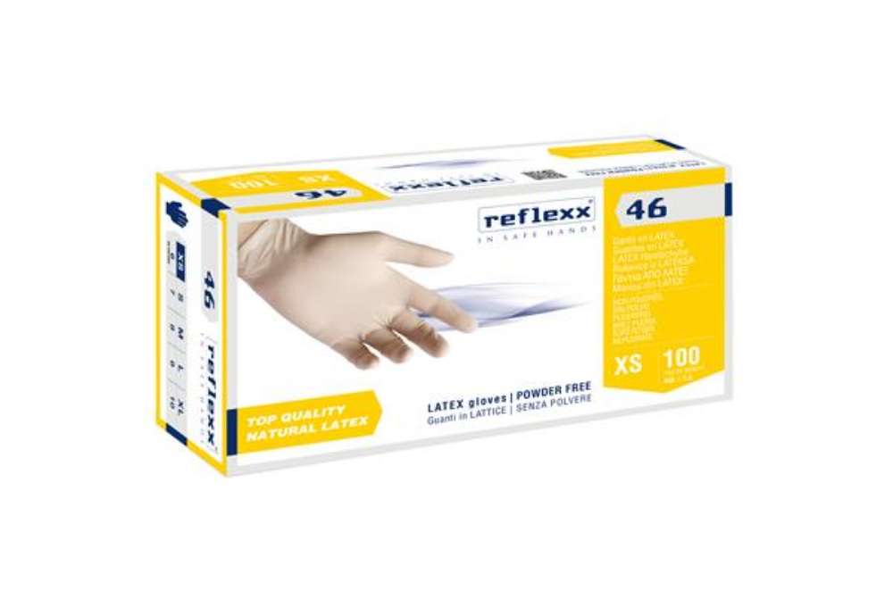 Immagine di Guanti in lattice R46 - s/polvere - tg XS - bianco - Reflexx - conf. 100 pezzi