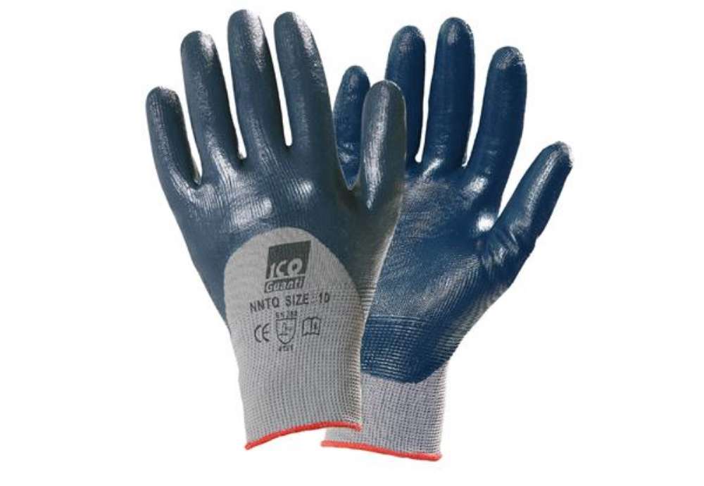 Immagine di Guanti mechanical Safety Palmpro 113 - per ambienti oleosi - taglia L - grigio/blu - Icoguanti