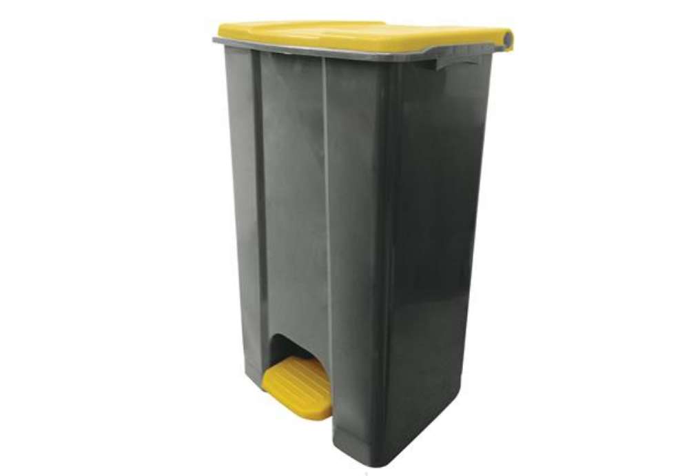 Immagine di Contenitore mobile Ecoconti - a pedale - 80 L - plastica riciclata - grigio/giallo - Medial