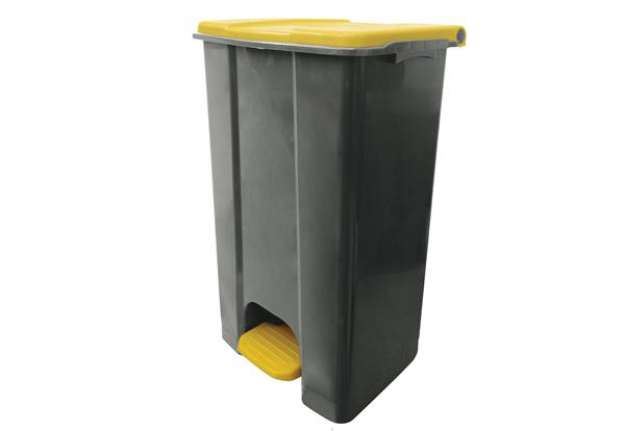 Immagine di Contenitore mobile Ecoconti - a pedale - 80 L - plastica riciclata - grigio/giallo - Medial Internat