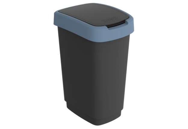Immagine di Pattumiera con coperchio basculante - 50 L - 40,1 x 29,1 x 60,2 cm - PPL - nero/blu - Rotho