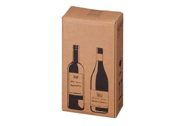 Immagine di Scatola Wine Pack - 2 bottiglie - 20,4 x 10,8 x 36,8 cm - cartone doppia onda - avana - Bong Packagi