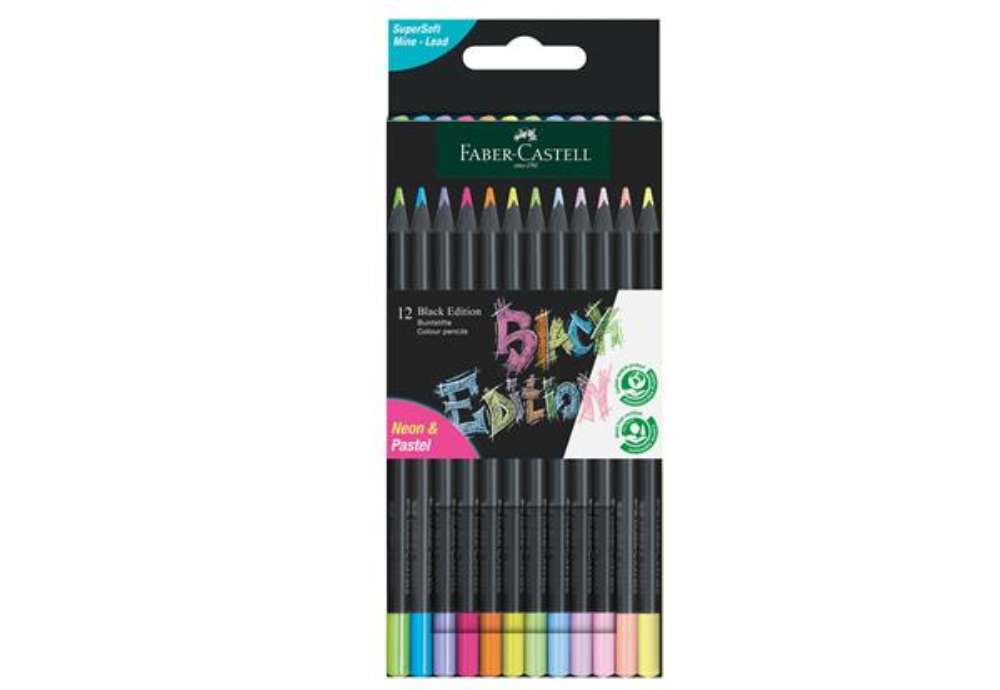 Immagine di Matite triangolari Black Edition - pastel e neon - Faber-Castell - conf.12 pezzi