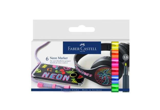 Immagine di Marcatori - punta 1,5 mm - colori assortiti neon - Faber-Castell - conf. 6 pezzi