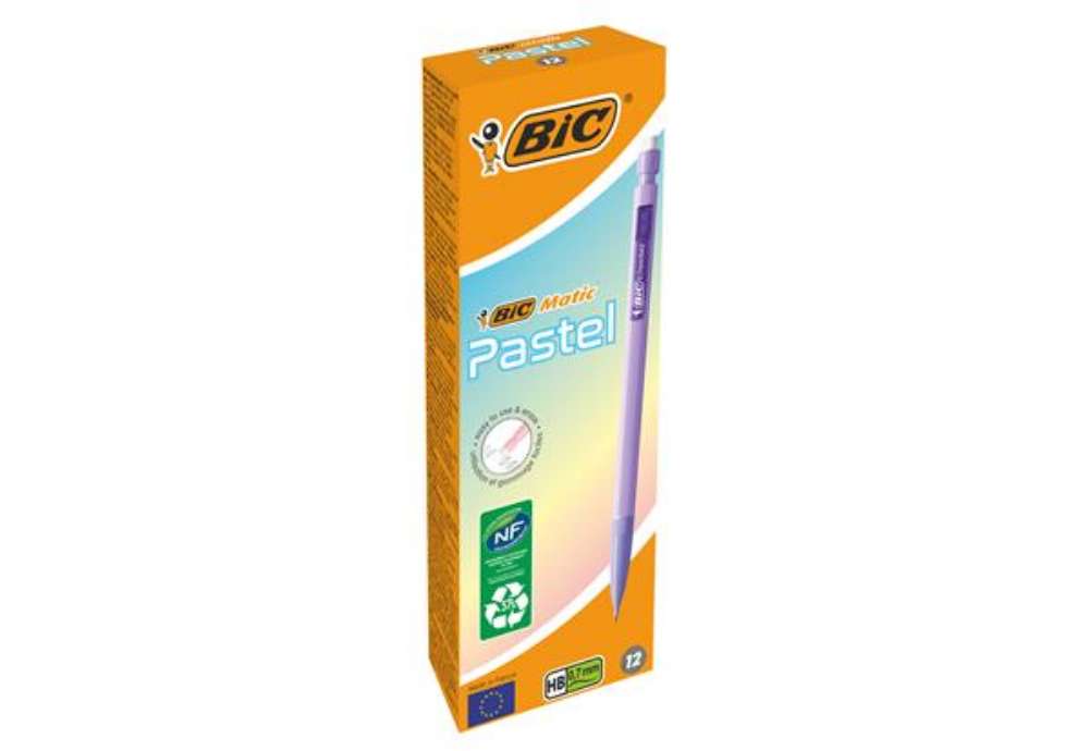 Immagine di Portamine Matic Pastel - HB - 0,7 mm - fusto colori assortiti - Bic - conf. 12 pezzi