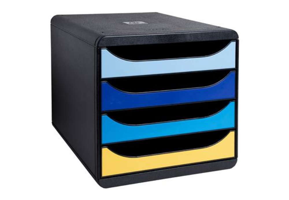 Immagine di Cassettiera Big Box Bee Blue - 4 cassetti A4 - nero/multicolore - Exacompta