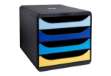 Immagine di Cassettiera Big Box Bee Blue - 4 cassetti A4 - nero/multicolore - Exacompta