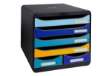 Immagine di Cassettiera Big Box Maxi Bee Blue - 6 cassetti A4 - nero/multicolore - Exacompta