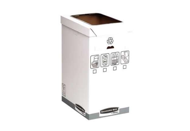 Immagine di Cestino per rifiuti System in cartone certificato FSC - 55-90 L Fellowes blu e bianco - 0193201