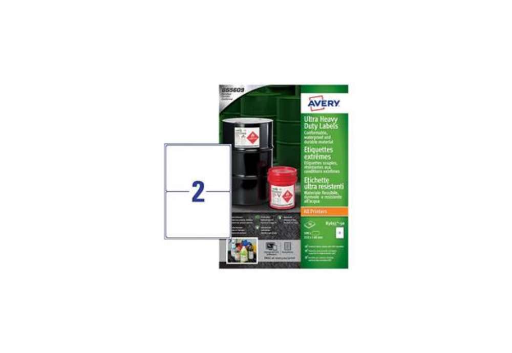 Immagine di Etichette in Teslin bianco Avery Laser/Inkjet 2 et./foglio 210x148 mm conf. 50 fogli - B3655-50