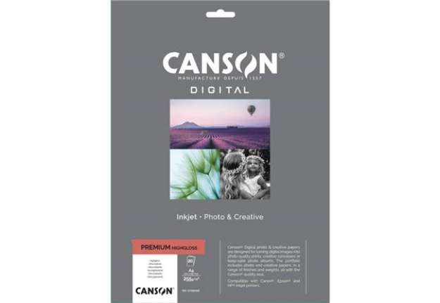 Immagine di Carta fotografica Premium bianca 20 fogli - 255 g/m²  HighGloss RC Canson A4 C33300S005