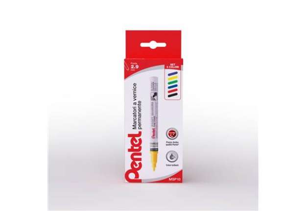 Immagine di Marcatore a vernice permanente punta 2,9 mm - conf. 6 pezzi Pentel colori assortiti base - 0022362