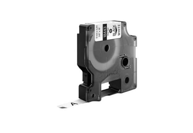 Immagine di Nastro in vinile per etichettatrice Rhino - colore nero/bianco Dymo 9 mm x 5,5 mt - 18443