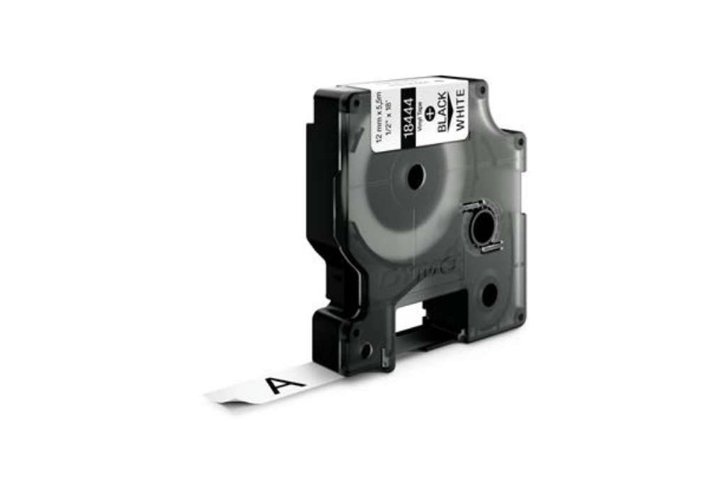 Immagine di Nastro in vinile per etichettatrice Rhino - colore nero/bianco Dymo 12 mm x 5,5 mt - 18444