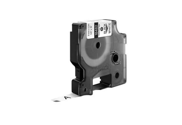 Immagine di Nastro in poliestere per etichettatrice Rhino - colore nero/bianco Dymo 9 mm x 5,5 mt - 18482