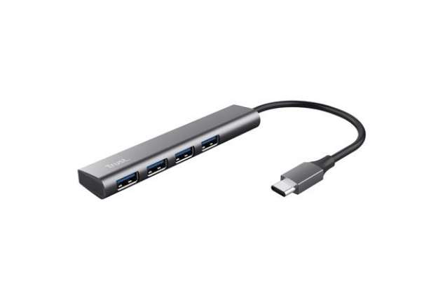 Immagine di Hub Halyx - 4 porte - da USB-C a USB-A 3.2 Gen1 - alluminio - grigio - Trust