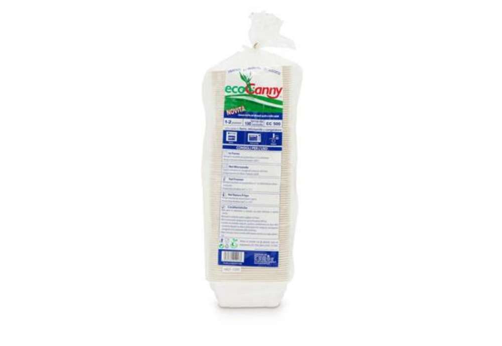 Immagine di Vaschetta bio-compostabile ecoCanny Take Away bianco 1/2 porzioni conf. 100 pz  - ECO-T12CA