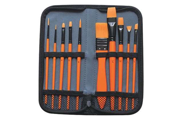 Immagine di Pennello in setola - per acrilico - DOM - astuccio 10 pennelli assortiti