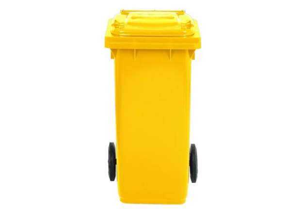 Immagine di Bidone carrellato per raccolta differenziata 120 lt con coperchio PEHD Mobil Plastic giallo - 1/120/