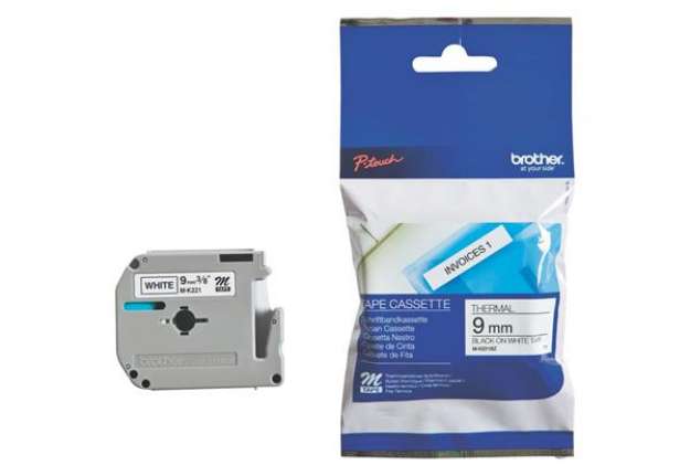 Immagine di Nastro per etichettarice nero/bianco Brother 9 mm x 8 mt MK221BZ
