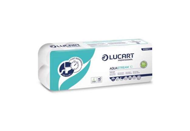 Immagine di Carta igienica Aquastream in pura cellulosa 2 veli 200 strappi Lucart Professional conf. 10 rotoli -
