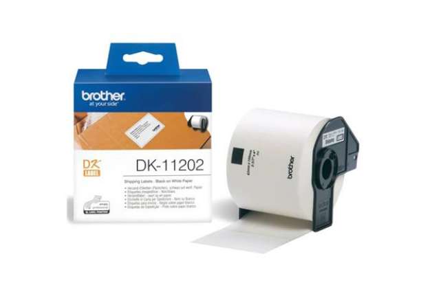 Immagine di Rotolo da 300 etichette adesive in carta 62 x 100 mm Brother nero/bianco DK11202