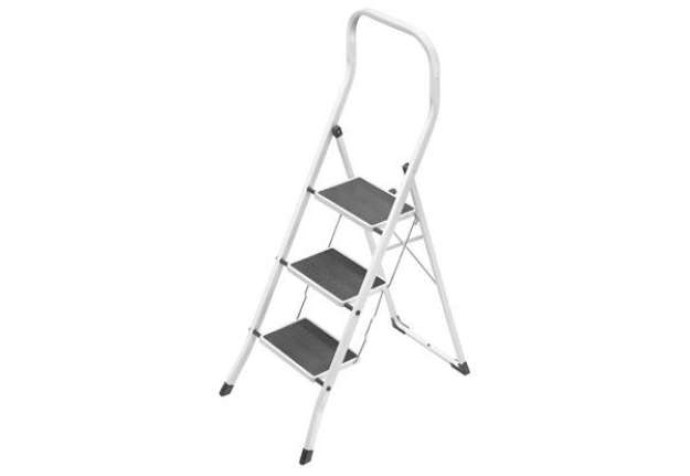 Immagine di Sgabello in acciaio Superstep - bianco/grigio - per parquet Gierre 3 gradini - 0,47x0,75xH.1,30 m -