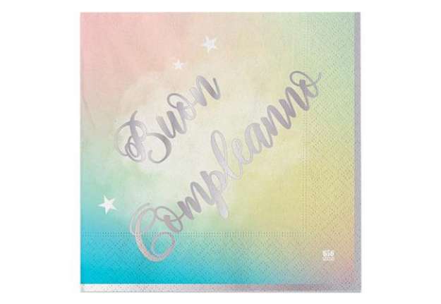 Immagine di Tovagliolo Soft Rainbow - Buon Compleanno - 33 x 33 cm - carta - Big Party - conf. 20 pezzi