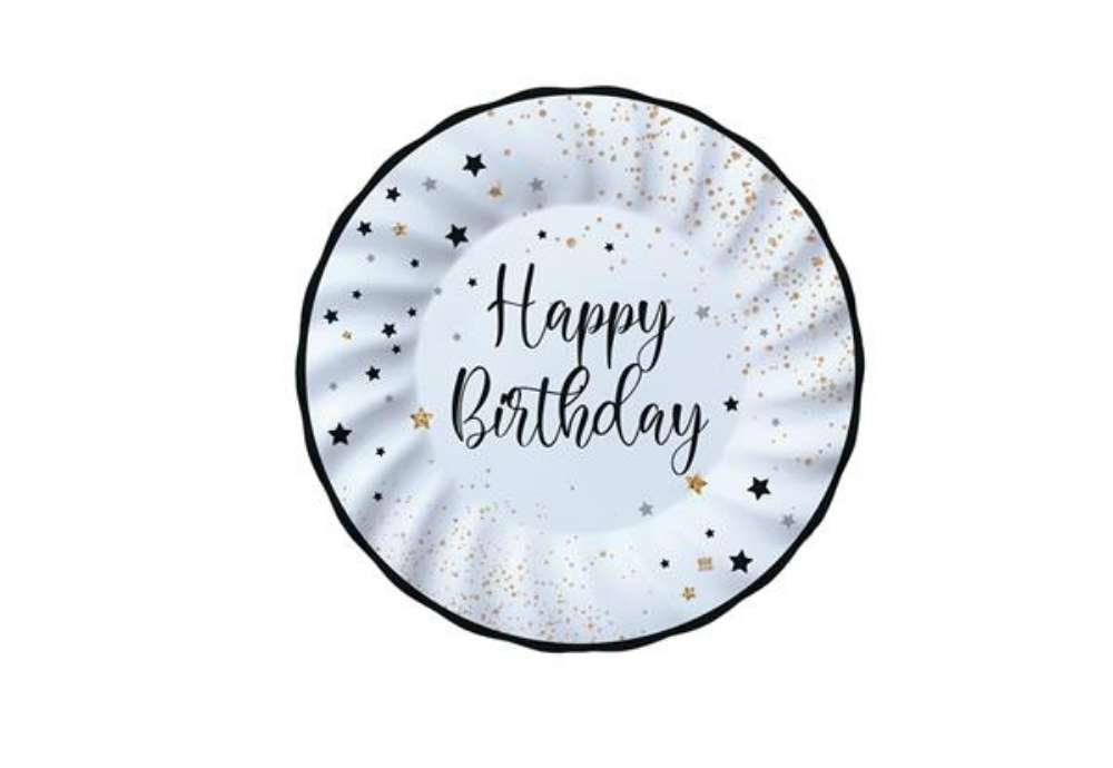 Immagine di Piatto Happy Birthday - diametro 20 cm - carta - Big Party - conf. 8 pezzi