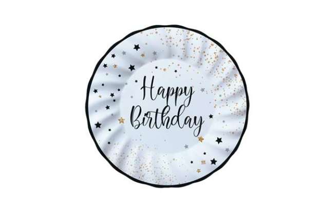 Immagine di Piatto Happy Birthday - diametro 20 cm - carta - Big Party - conf. 8 pezzi
