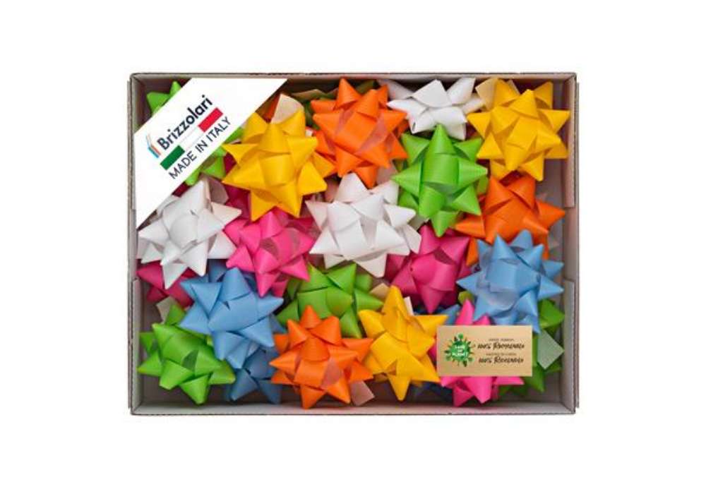 Immagine di Stelle di nastro similpaper - 20 mm x diam. 9 cm - colori assortiti primavera - Brizzolari - conf. 7