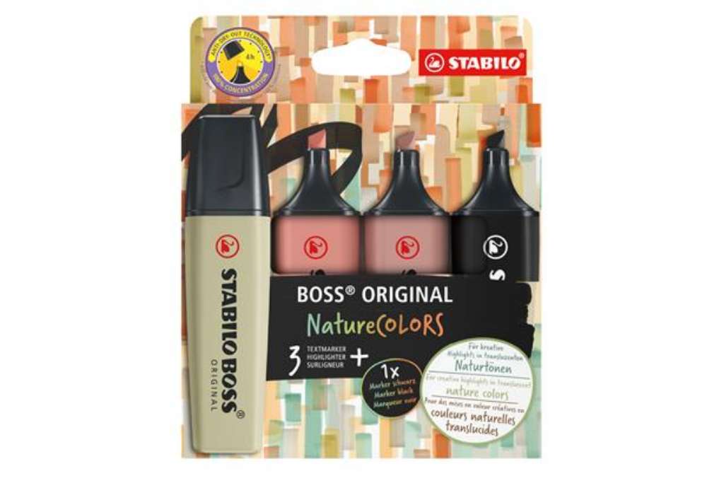Immagine di Evidenziatore Stabilo Boss NatureColors - tratto 2 + 5 mm - colori assortiti - Stabilo - astuccio 4