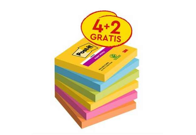 Immagine di Foglietti Post-it® Super Sticky Carnival 76x 76 mm conf. 4 blocchetti + 2 gratis da 90 ff - 71002592