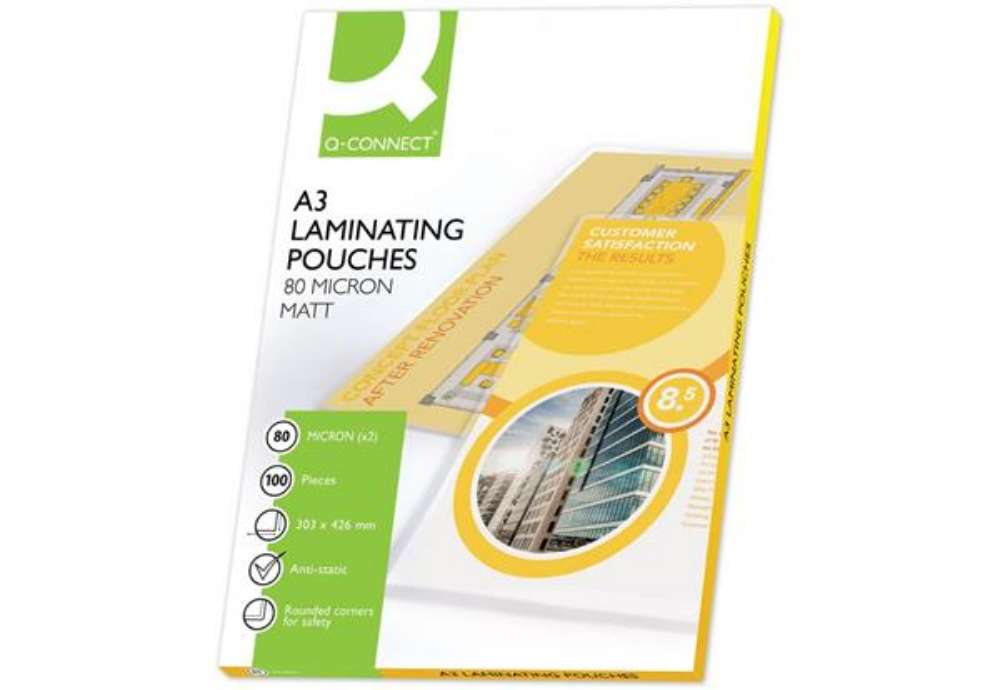 Immagine di Pouches per plastificatrici Q-Connect 303x426 mm opache 80 micron conf. 100 pz A3 - KF18063
