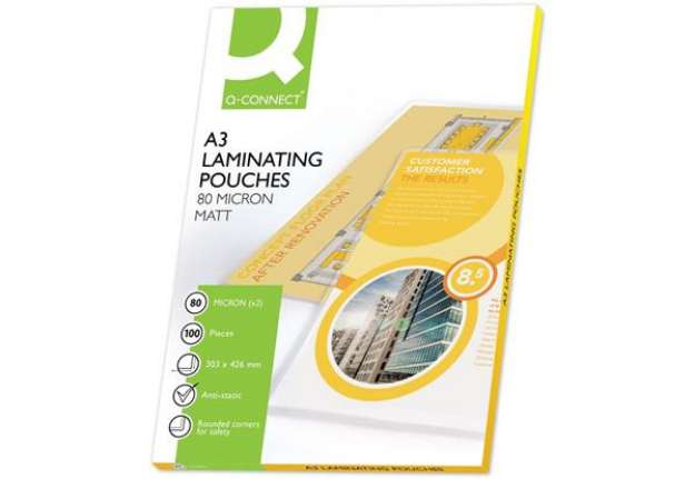 Immagine di Pouches per plastificatrici Q-Connect 303x426 mm opache 80 micron conf. 100 pz A3 - KF18063