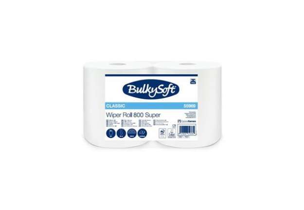 Immagine di Bobina multiuso 2 veli Bulkysoft Wiper Roll 800 Super in cellulosa 84 m - conf. 2 rotoli - 55969.E20