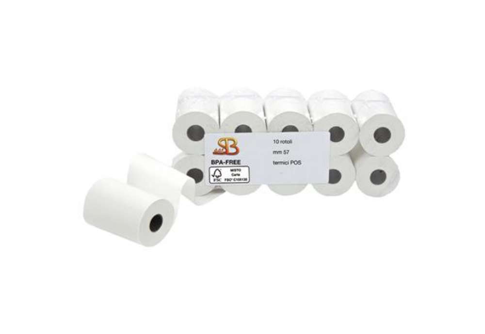 Immagine di Rotolo per POS e carta di credito - 57 mm x 20 m - 55 gr - diametro esterno 40 mm - anima 12 mm - ca