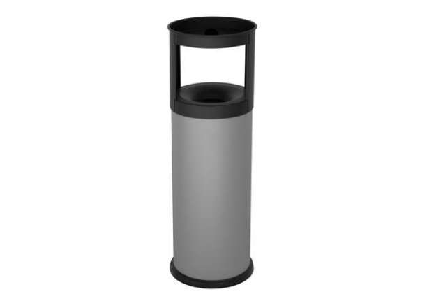 Immagine di Gettacarte autoestinguente con posacenere - 25 L - diametro 25 cm - H 80 cm - acciaio - grigio - Sti