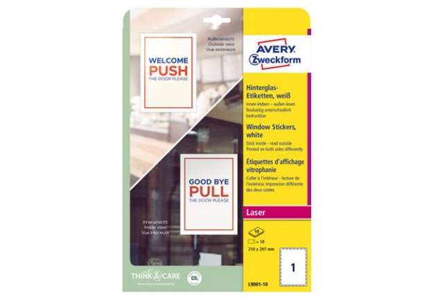 Immagine di Etichette adesive per finestre - in carta - con pellicola - laser - rimovibili - 210 x 297 mm - 1et/