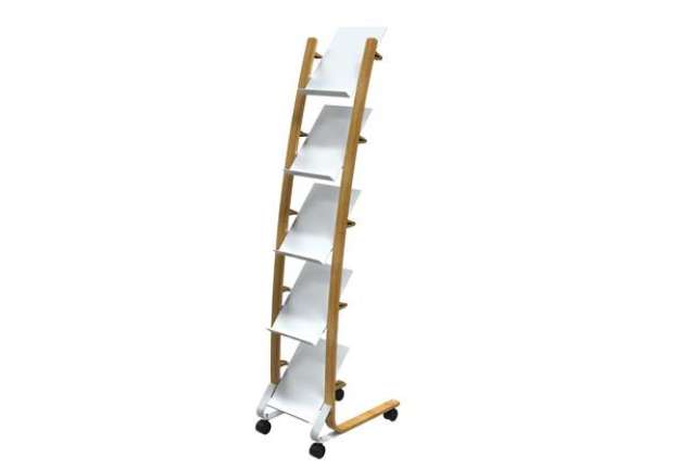Immagine di Portariviste da terra - 5 tasche - 34 x 50 x 165 cm - legno/ABS - bianco - Alba
