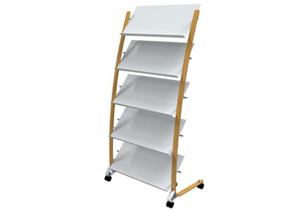 Immagine di Portariviste da terra - 5 tasche - 51,5 x 83 x 163,3 cm - legno/ABS - bianco - Alba